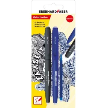 Faber-Castell Eberhard Faber Erase it! gelpen, 0,7 mm, blå, Action-sæt, blisterkort 582103