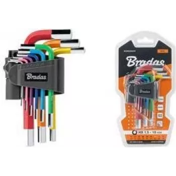 Bradas 9-Piece Hex Key Set, S2 Steel, Multicoloured, Metric 1.5-10mm, L-Shape, Colour-Coded, DIY-HKH42-SH/B