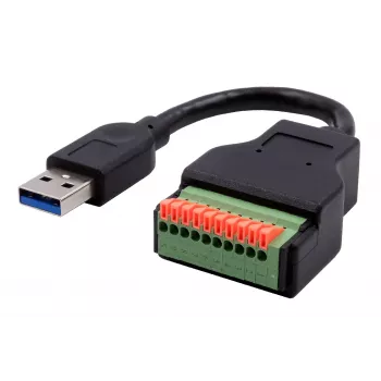EXSYS EX-49127 USB-A-stik til 10-pin terminalblok adapterkabel med trykknap, USB 3.2 Gen 1, 15 cm