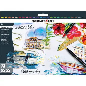 Faber-Castell Eberhard Faber Artist Color dobbelt-brush-pen-sæt med 24 penne, fineliner- og penselspidser, forskellige farver 558224