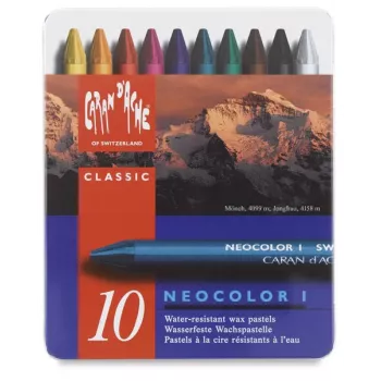 Caran d'Ache Neocolor I voksstifter, 10 stk., runde, papirhylster, homogene farver 7000.310