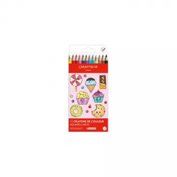Caran d'Ache Swisscolor Kawaii Candy akvarelfarveblyanter, 12 sæt, sekskantet, cedertræ 1285.802