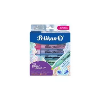 Pelikan vinduesmarker 600, 8-delt sæt, blandede farver, vandbaseret, aftørrelig med fugt til glas, spejl, vindue - 1 sæt (400205347)