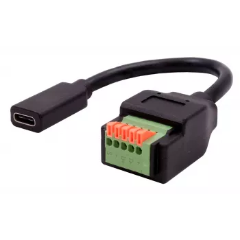 EXSYS EX-49122 USB-C-bøsning til 5-pin klemrække-adapter med trykknap, USB 2.0, 15 cm