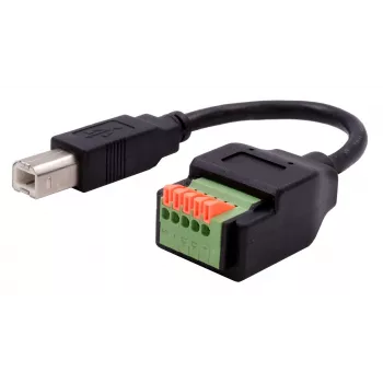 EXSYS USB-B Male to 5-Pin Terminal Block Adapter Cable with Push Button, USB 2.0, 15 cm EX-49131