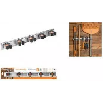 Bradas DIY-HG1212 5-Fold Broom and Tool Holder with Metal Rail and Roller Clamps