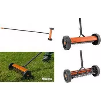 Bradas Lawn Scarifier on Wheels, Orange/Anthracite, Metal Frame, PVC Handle, Steel Tines, 32 cm Working Width, 1 Piece (KT-V2045)