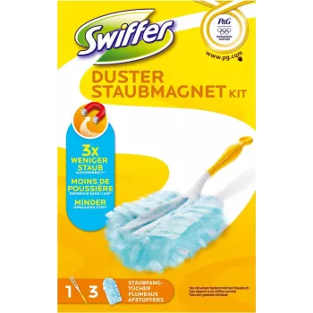 Swiffer støvmagnet startkit Olympia – tørstøvmoppe-sæt med håndtag og 5 elektrostatiske klude