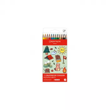 Caran d'Ache Swisscolor Kawaii Swiss akvarelfarveblyanter, 12 sæt, cedertræ, sekskantet 1285.804