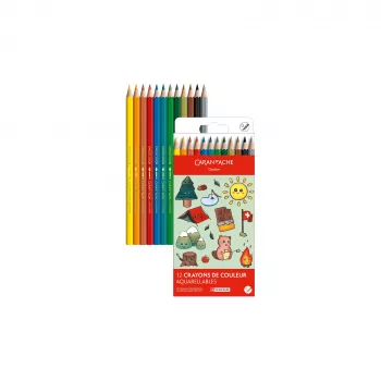 Caran d'Ache Swisscolor Kawaii Swiss akvarelfarveblyanter, 12 sæt, cedertræ, sekskantet 1285.804