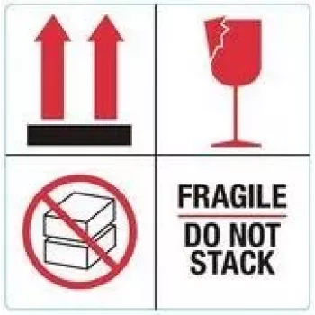 RILLPRINT 76930 FRAGILE / DO NOT STACK Warning Labels, Permanent Adhesive, Paper, White/Red/Black, 100 x 50 mm, 500 Labels per Roll