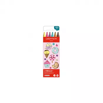 CARAN D'ACHE Fibralo Kawaii Candy fiberpenne, 6-pak, vandbaseret, vandopløselig blæk, kan bruges tør eller våd (185.802)