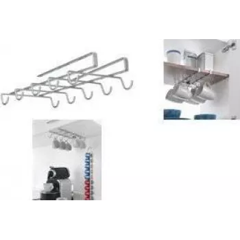 Metaltex My-Mug underskabs-kopholder, sølvmetal, 6 kopper, rustbestandigt coated metal, uden boring 364928039