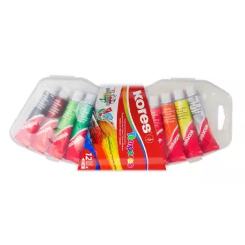 Kores Tempera-farvesæt, 12 højpigmenterede farver i 12 ml aluminiumstuber, blandbare, plastikæske FF72412