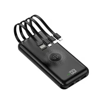 MRDISC PB-LEOsmart 10000mAh trådløs powerbank med integrerede kabler, PD22.5W hurtigopladning, 15W trådløs udgangseffekt, sort