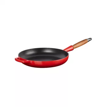 LE CREUSET støbejerns-stegepande med træhåndtag 28 cm rød