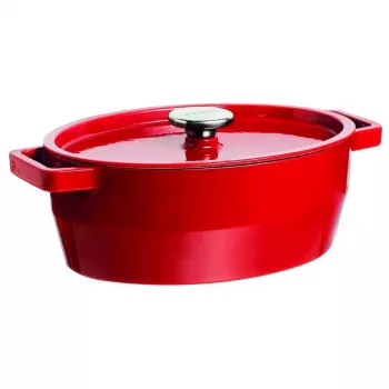 Pyrex støbejerns-bradepande oval 3,8L rød 29x21cm