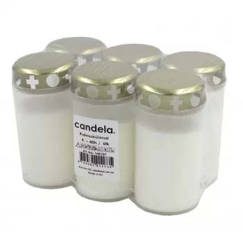 CANDELA gravlys med låg, 6-sæt, brændetid ca. 40 timer, hvid