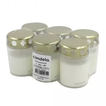 CANDELA gravlys med låg, 6-sæt, ~20 timers brændetid, hvid