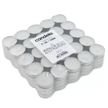 CANDELA teblus 100 stk., hvid, uparfumeret, 4 timers brændetid