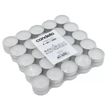 CANDELA teblus 50 stk., hvid, duftfri, 4 timers brændetid, aluminiumsbægre