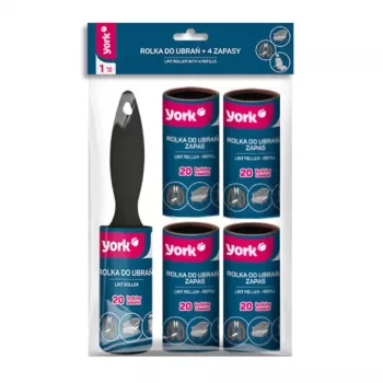 YORK fnugrulle med 4 reserveruller – fnugrulle-sæt, 5 ruller i alt, 53 blade pr. rulle, 10 cm bredde