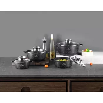 Zilner ZL-8635 Marble 17-Piece Cookware Set, Black
