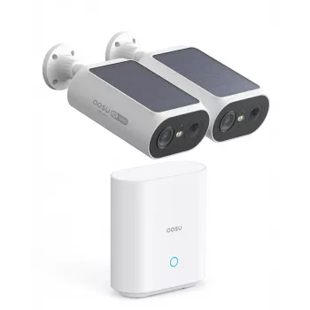 AOSU Smart Security SolarCam P1 SE system 2-kamera-kit, 2K QHD, trådløs, solcelledrevet, farvenatsyn, tovejs-lyd, IP65, 2 kameraer
