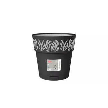 STEFANPLAST Gaia blomsterpotte med underskål, rund, 20 cm diameter, 19 cm højde, 6 L, sort