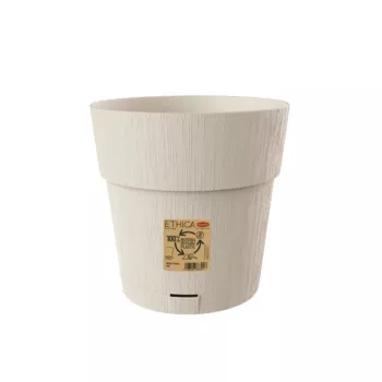 STEFANPLAST Ethica rund blomsterpotte med underskål, hvid, 25 cm diameter, 25 cm højde, 12,3 L, UV- og frostbestandig polypropylen, inde/ude