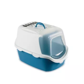 STEFANPLAST Cathy Easy Clean kattebakke med hætte 56x40x40 cm hvid/blå