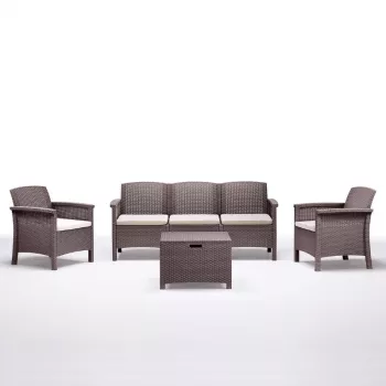 BICA havemøbelsæt Venezia 3 beige - 5-personers outdoor-lounge med aluminiumsramme, tovflet og bord af hærdet glas