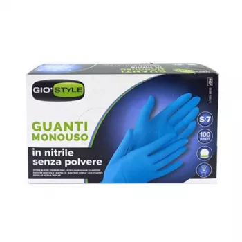 GIOSTYLE nitril engangshandsker, pudderfri, blå, størrelse S, 100 stk., 24 cm længde, 0,05 mm tykke, latexfri, fødevareegnede