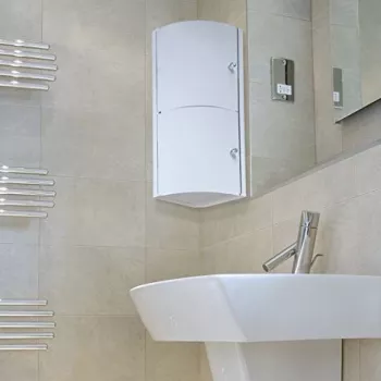 TATAY Corner Bathroom Cabinet White Gloss 1 Door 3 Shelves