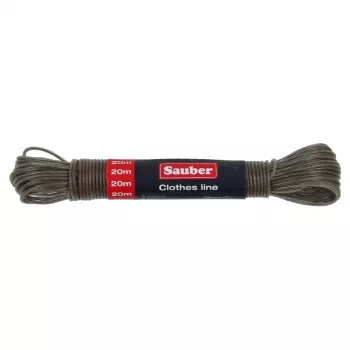 SAUBER 20m Washing Line with Steel Core and PVC Coating, White