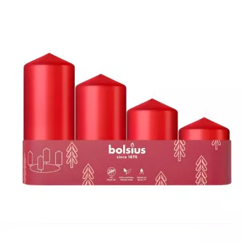 BOLSIUS lys cylinder 4 stk. Ø120, 100, 80, 60x48mm rød