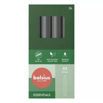Bolsius taffellys 8 stk. i en æske 170/20 mm grå