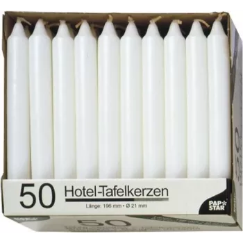 PAPSTAR stavlys hvid 196 mm højde 22 mm diameter, 100 stk., paraffin, 7 timers brændetid