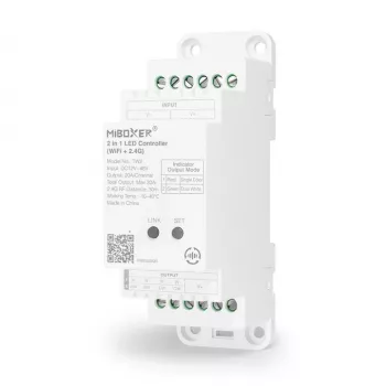 MiBoxer TW2 2-i-1 skinne-LED-controller til enfarvet og CCT LED-strips, DC12/24V, WiFi + 2,4GHz RF