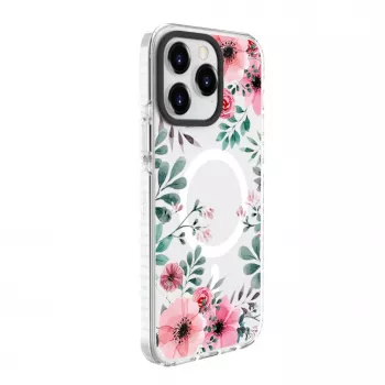 Evelatus Apple iPhone 15 Pro Max PC+TPU-cover med MagSafe - transparent blomstermønster
