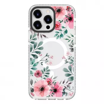 Evelatus Apple iPhone 15 Pro Max PC+TPU-cover med MagSafe - transparent blomstermønster