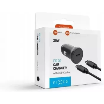 FIXED USB-C biloplader 20W med USB-C til USB-C-kabel - sort FIXCC20N-CC-BK