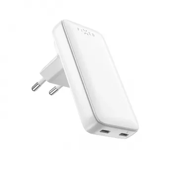 Fixed Slim Traveller 2xUSB-C rejseoplader med verdensadaptere, GaN, 45W – hvid