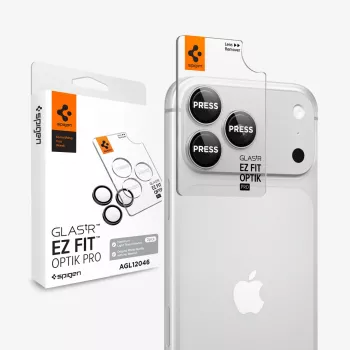 Spigen Optik Pro GLAS.tR EZ FIT kameraobjektiv-beskyttelsesglas 2-pak til iPhone 18 Pro / 18 Pro Max - sølv