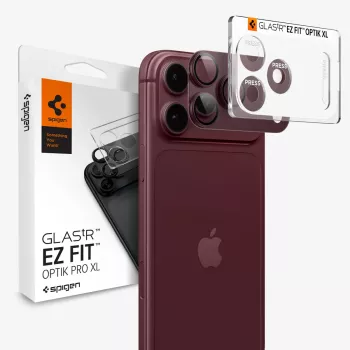 Spigen Optik Pro XL GLAS.TR EZ Fit Camera Lens Protector for iPhone 18 Pro - Dark Cherry