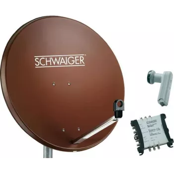 SCHWAIGER SAT-system 80 cm 6 deltagere Quattro LNB (uden switch) teglrød med multiswitch 5/6