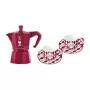 Bialetti Candyland Moka Express 3TZ håndkaffemaskine sæt, 150 ml, rød + 2 kopper