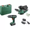 Bosch DIY sæt UniversalImpact 18V + AdvancedOrbit 18V, 2x 2,0Ah Li-Ion batteri, akku-slagboremaskine + akku-excentersliber, grøn (06039D410A)