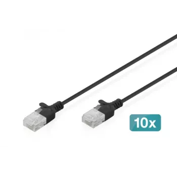 DIGITUS Slim Cat6 U/UTP patchkabel RJ45, 0,3 m, sort, LSZH, 10-pak
