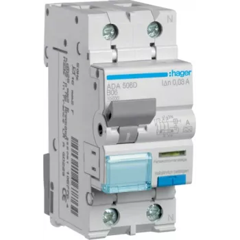 Hager ADA506D FI/LS-afbryder 1P+N, 10 kA, B6 A, 30 mA